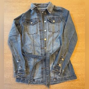 Maurices Women’s Blue Stretchy Button Down Belted Denim Jacket size XS